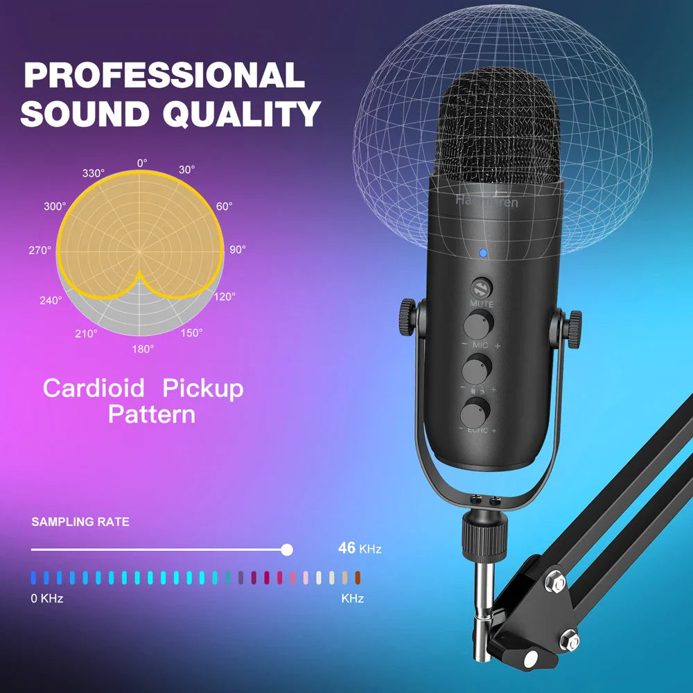 Zealsound Professional USB Streaming Podcast Microphone with Boom Arm